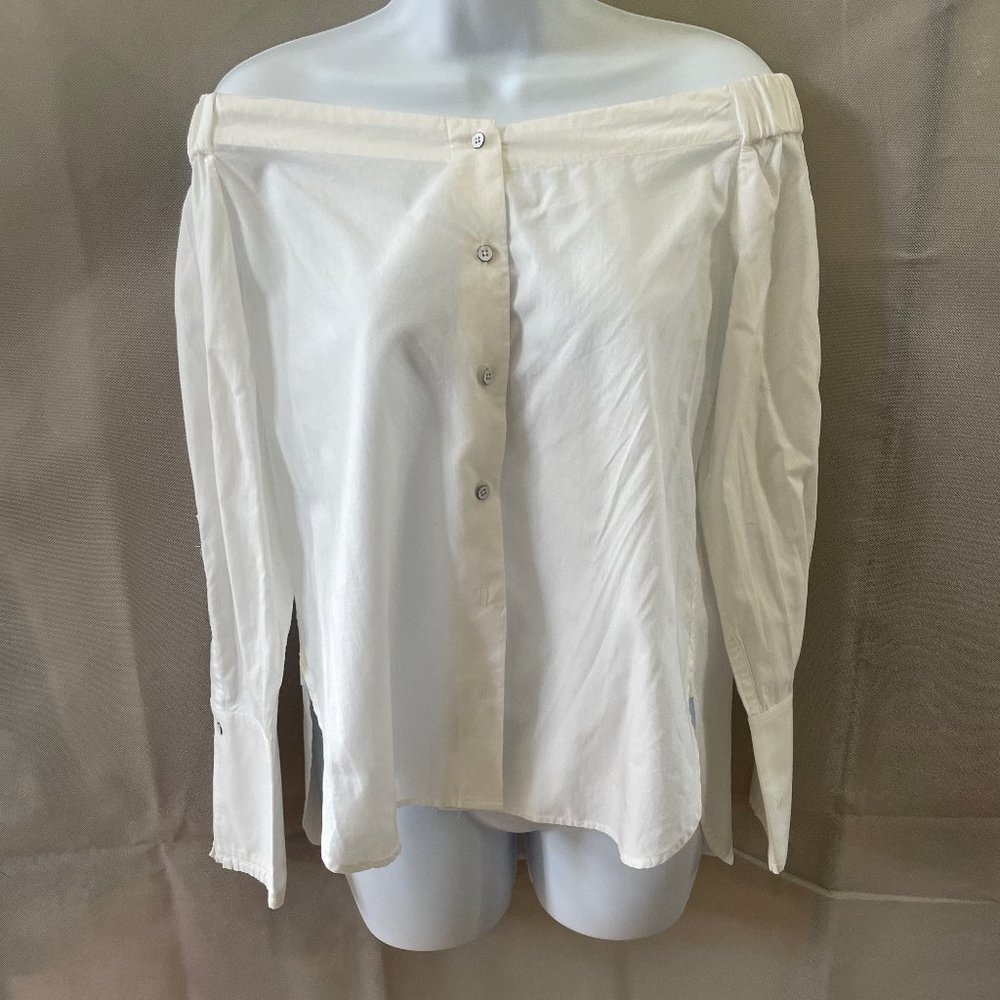 The Blue Shirt Shop White Off the Shoulder Button down